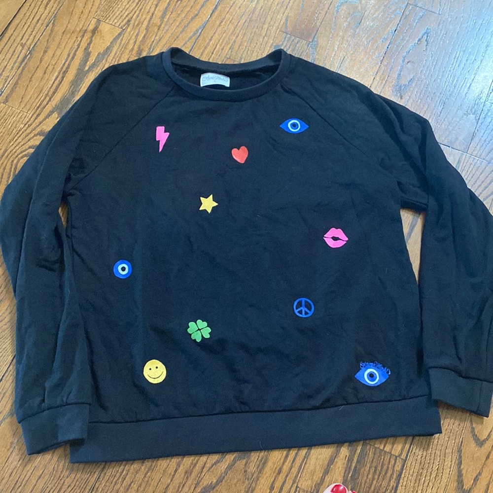 Lauren Moshi Black Graphic Crew Neck Sweater